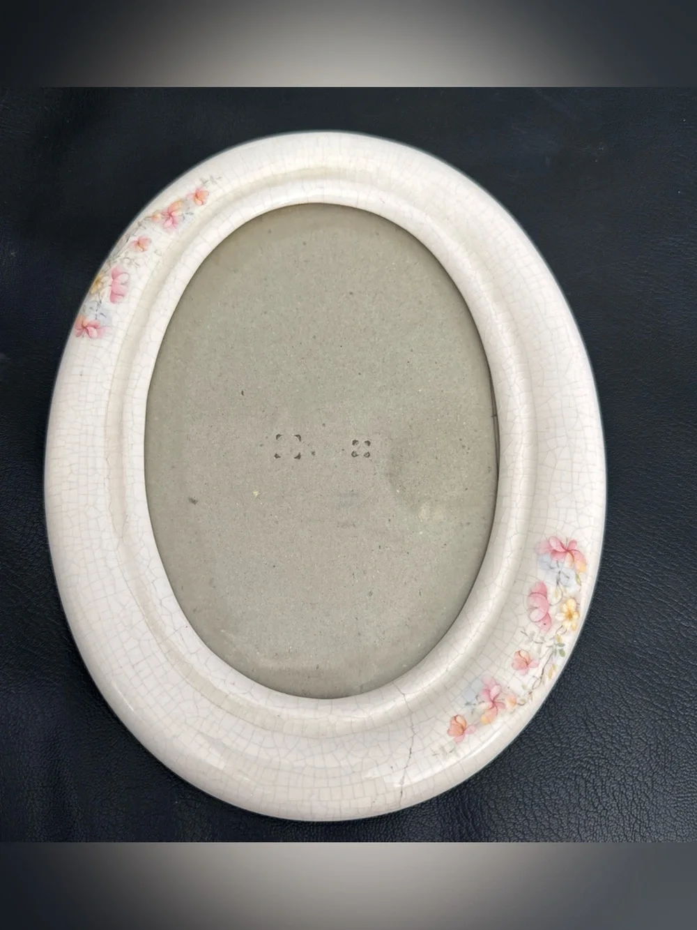 Terragraphics porcelain picture frame, Oval Pink Floral Photo Frame 5x7, 1980s